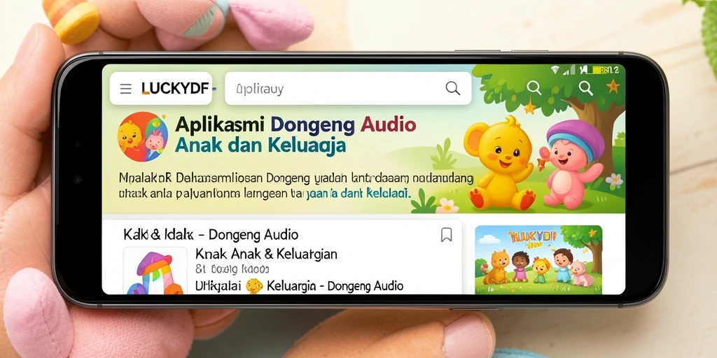 Antarmuka LUCKYDF menampilkan pilihan dongeng yang menarik untuk anak-anak.
